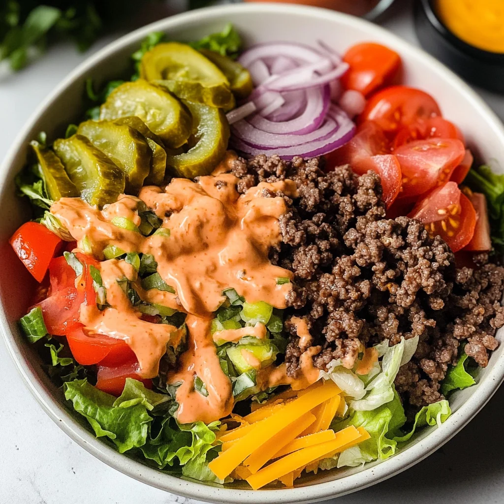 Burger Salad Bowl with Special Sauce Dressing