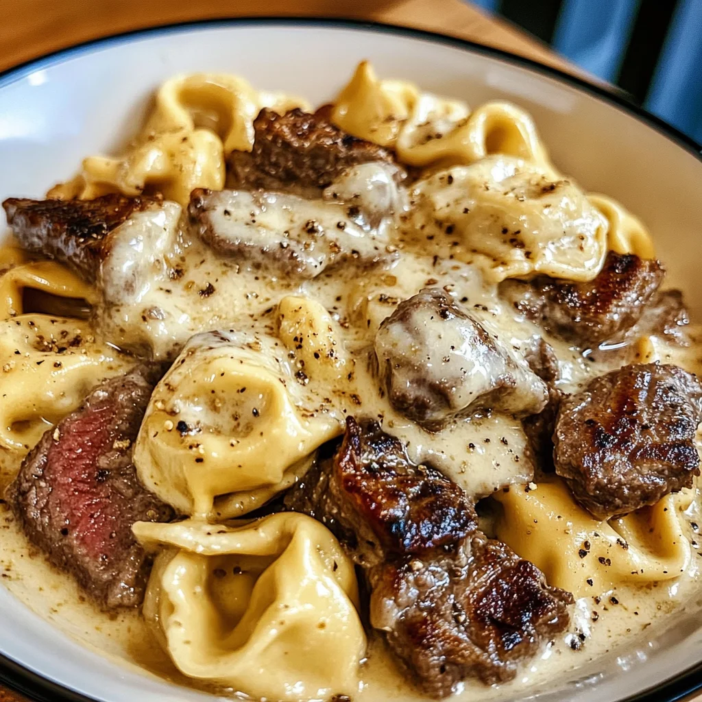 Cheesesteak Tortellini with Creamy Provolone Sauce