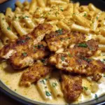 Creamy Cajun Chicken Strips and Cheesy Rigatoni Alfredo