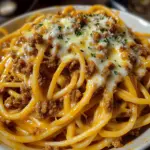 Creamy Cheesy Garlic Ground Beef Linguine