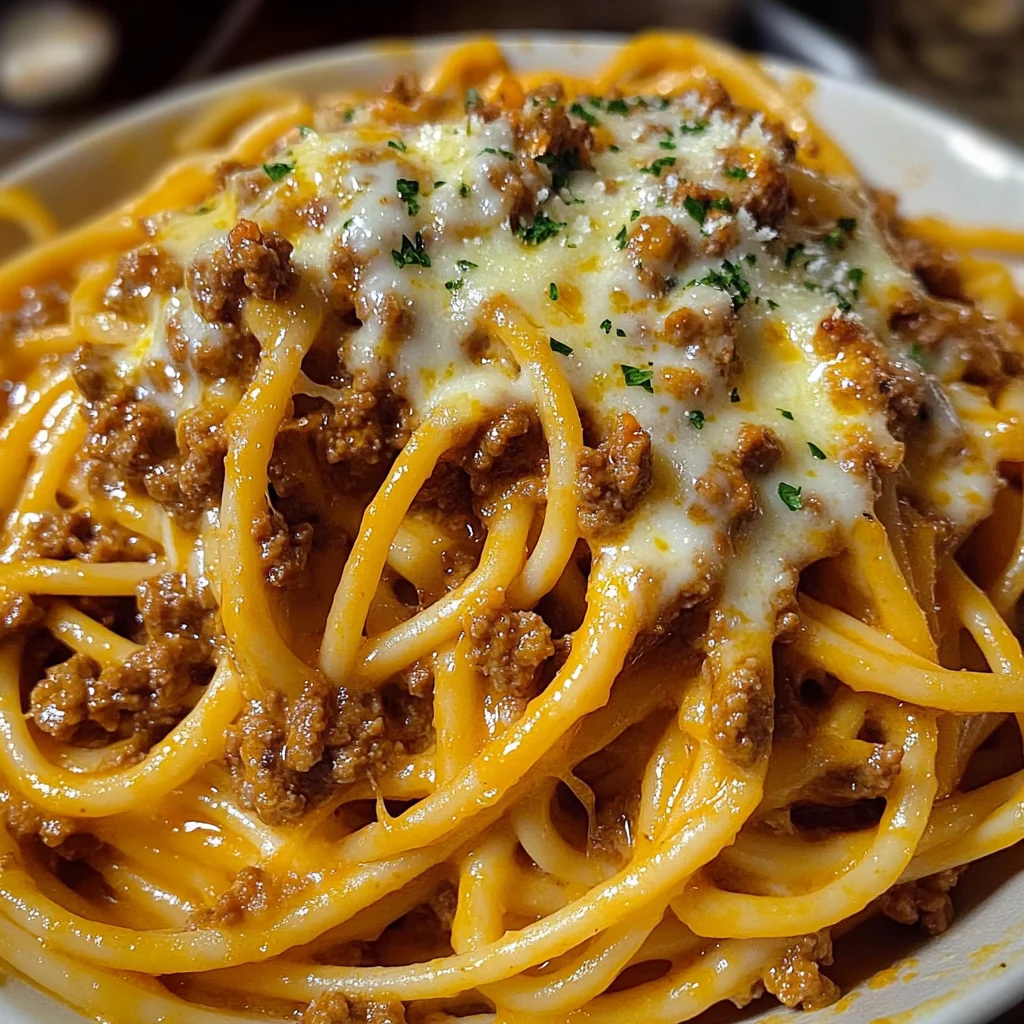Creamy Cheesy Garlic Ground Beef Linguine