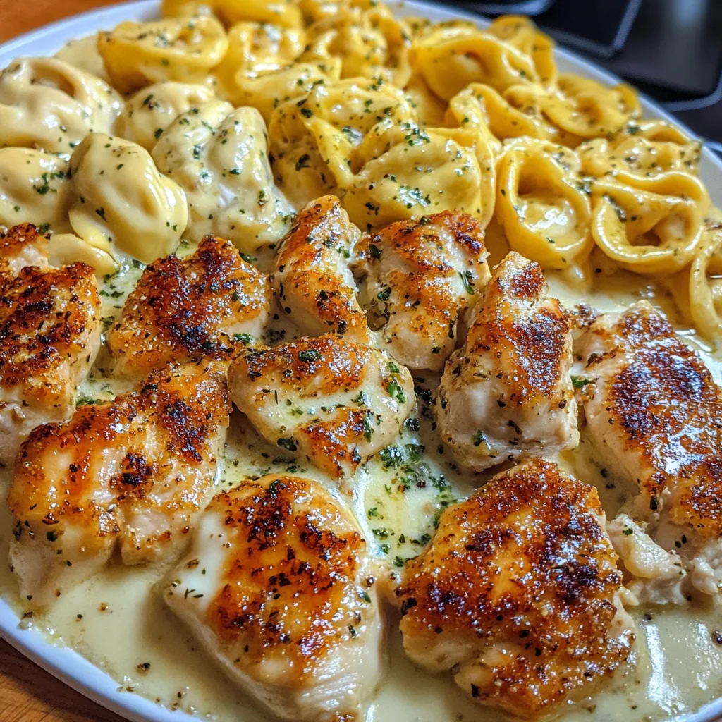 Garlic Butter Chicken with Creamy Tortellini Mozzarella Sauce