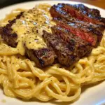Garlic Butter Steak with Creamy Cheddar Alfredo Linguine
