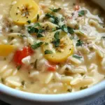 Savory Orzo Stuffed Banana Peppers Soup