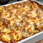 Cheesy Baked Tortellini Casserole With Meat Sauce