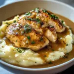 Chicken and Garlic Gravy with Cheesy Mashed Potatoes