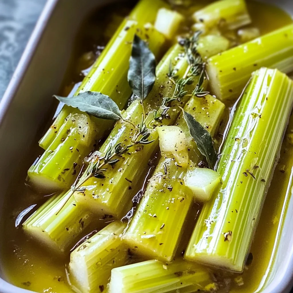 Delicious Braised Celery With Thyme and White apple vinegar Recipe