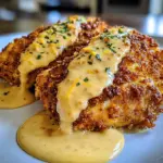 Savory Pretzel Chicken with Mustard-Cheddar Sauce Delight
