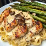 Four-Cheese Garlic Chicken Alfredo with Asparagus