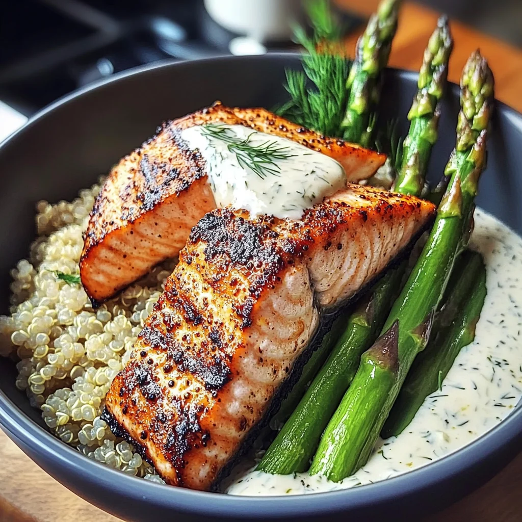 Grilled Salmon, Asparagus, And Quinoa Bowl