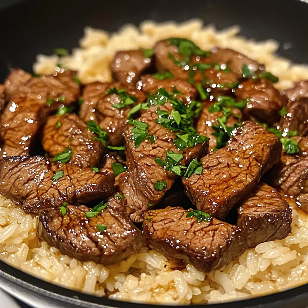 Honey Garlic Butter Steak And Rice Skillet