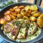 Lemon Artichoke Chicken Alfredo with Garlic Potatoes