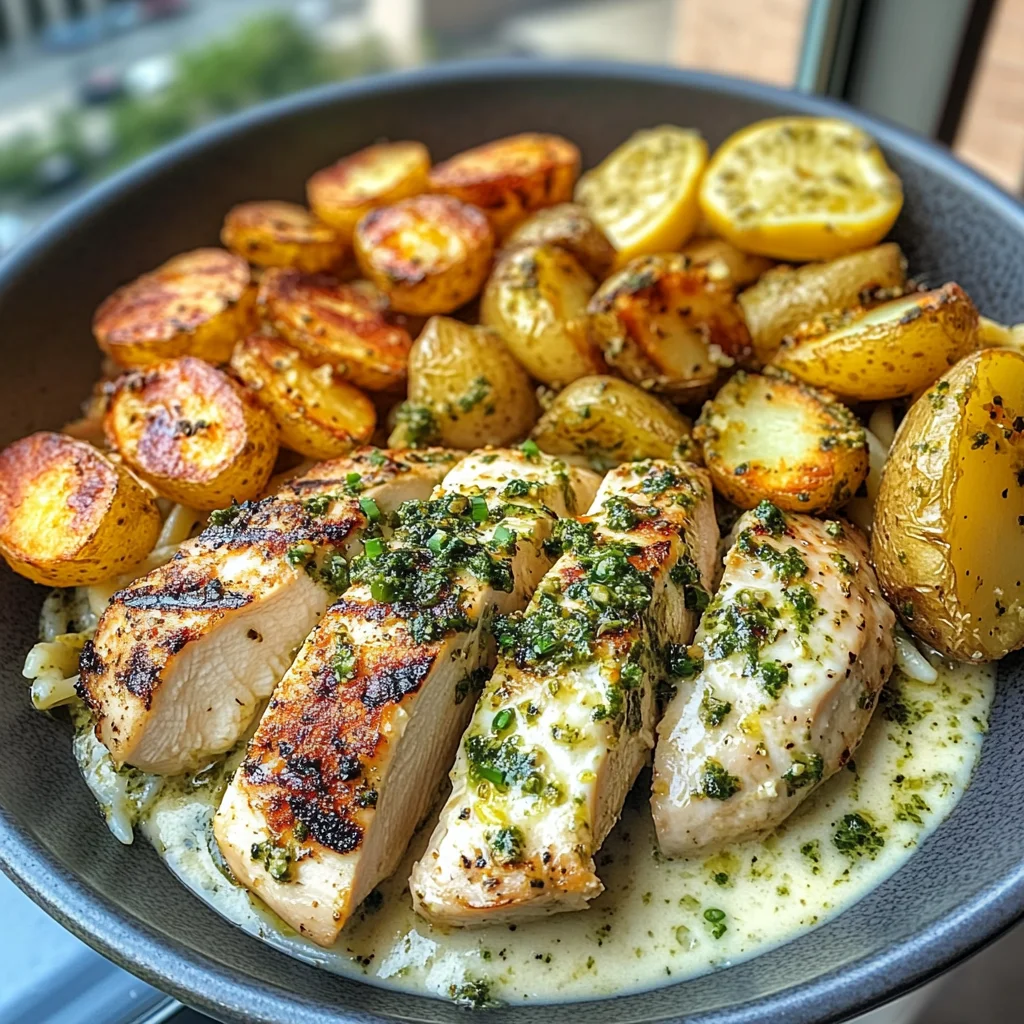 Lemon Artichoke Chicken Alfredo with Garlic Potatoes