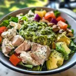 Tuna Vegetable Salad with Avocado-Mushroom Pesto