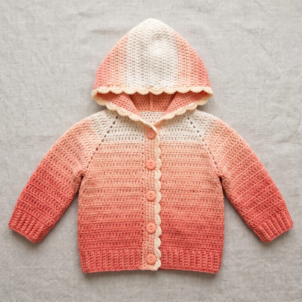 Peach Ombre Baby Hooded Cardigan Free Crochet Pattern