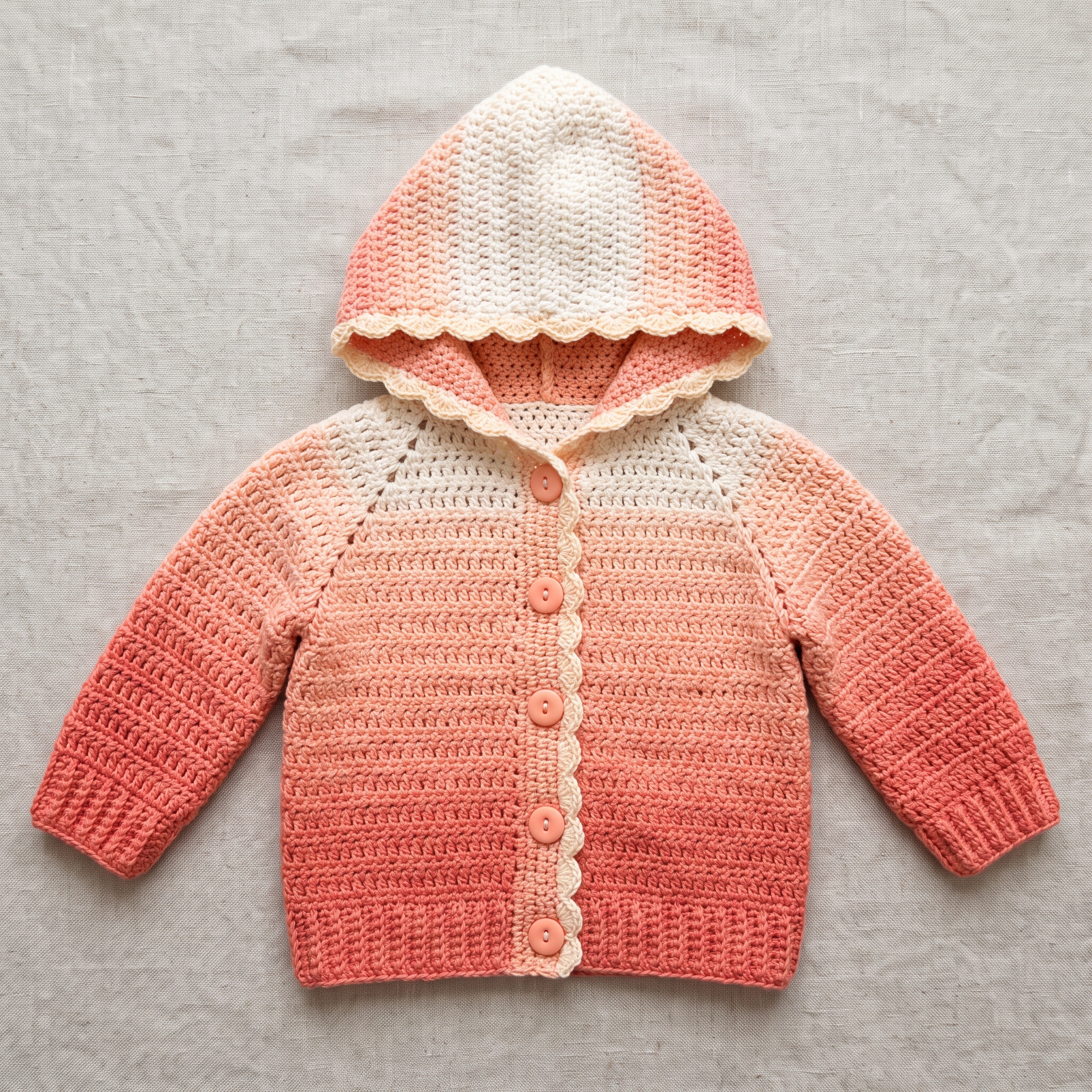 Peach Ombre Baby Hooded Cardigan Free Crochet Pattern